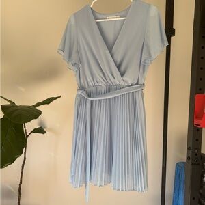Elegant Light Blue V-Neck Mini Dress